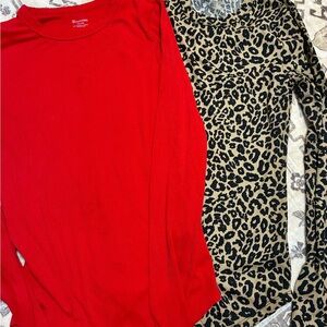No Boundaries Red and Leopard Long Sleeve Tees